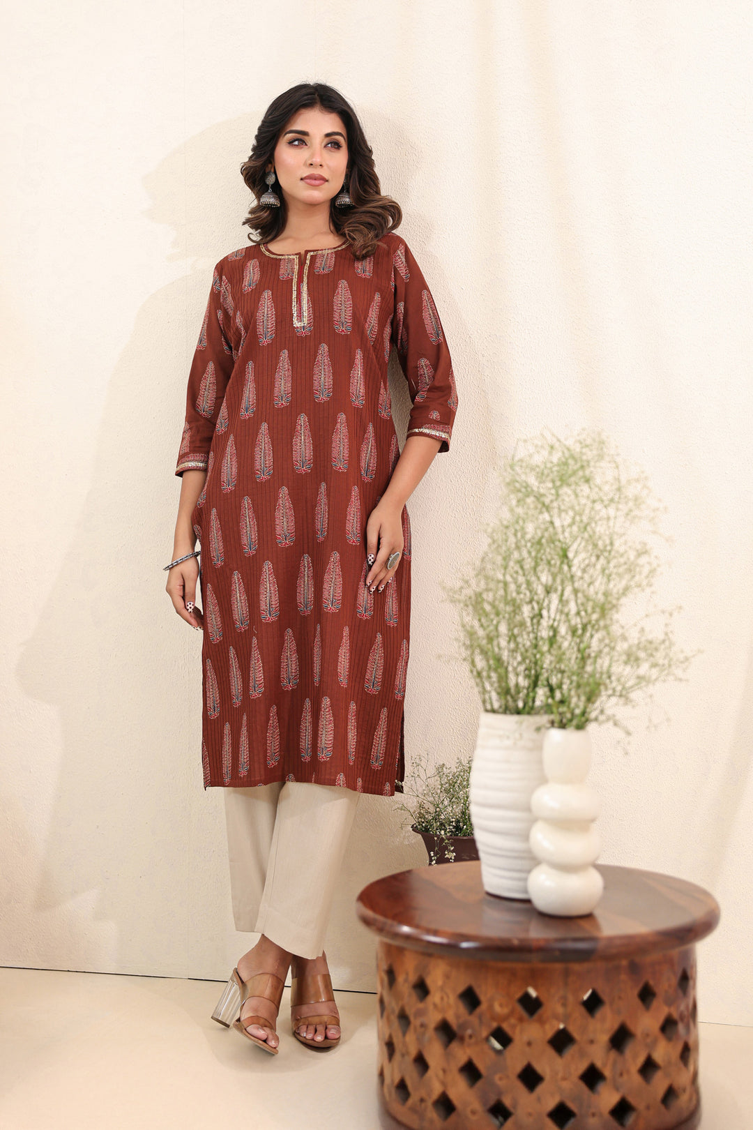 Brown Ajrakh Pine Kurta