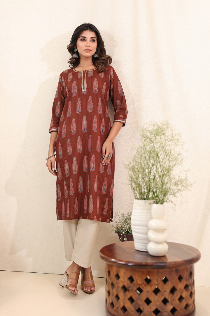 Brown Ajrakh Pine Kurta