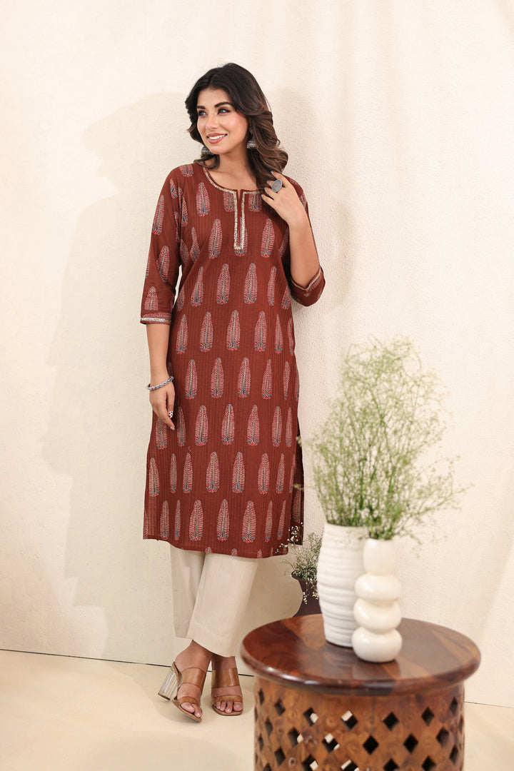 Brown Ajrakh Pine Kurta