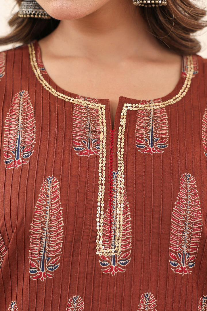 Brown Ajrakh Pine Kurta