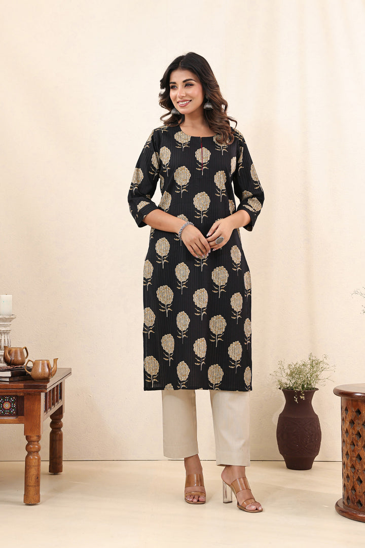 Black Blossom Kurta Set