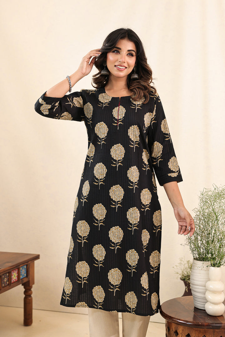 Black Blossom Kurta Set