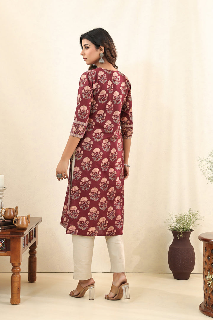 Brown Mughal Buta Kurta Set