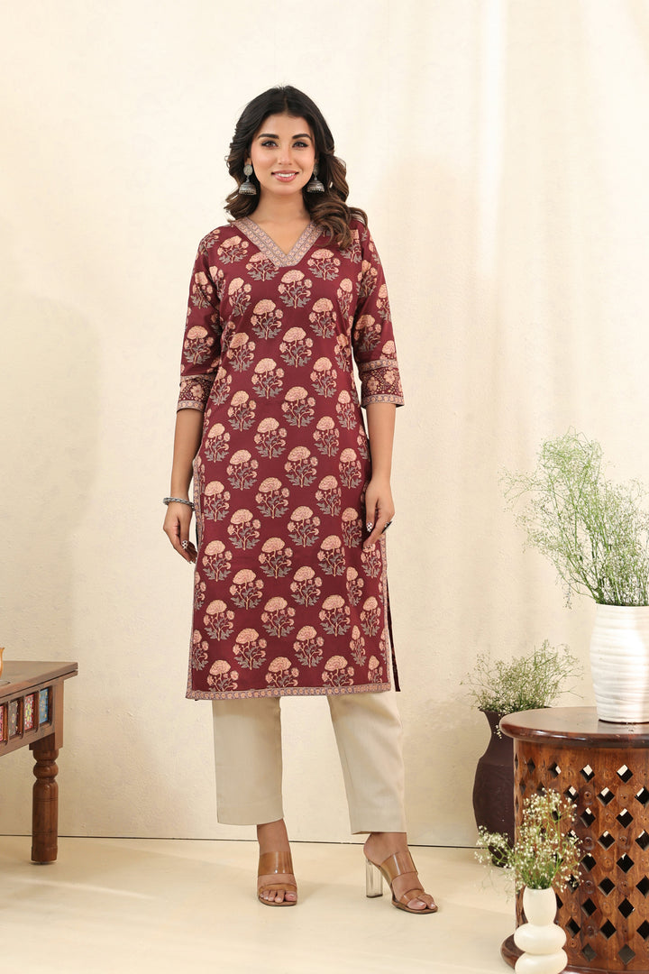 Brown Mughal Buta Kurta Set