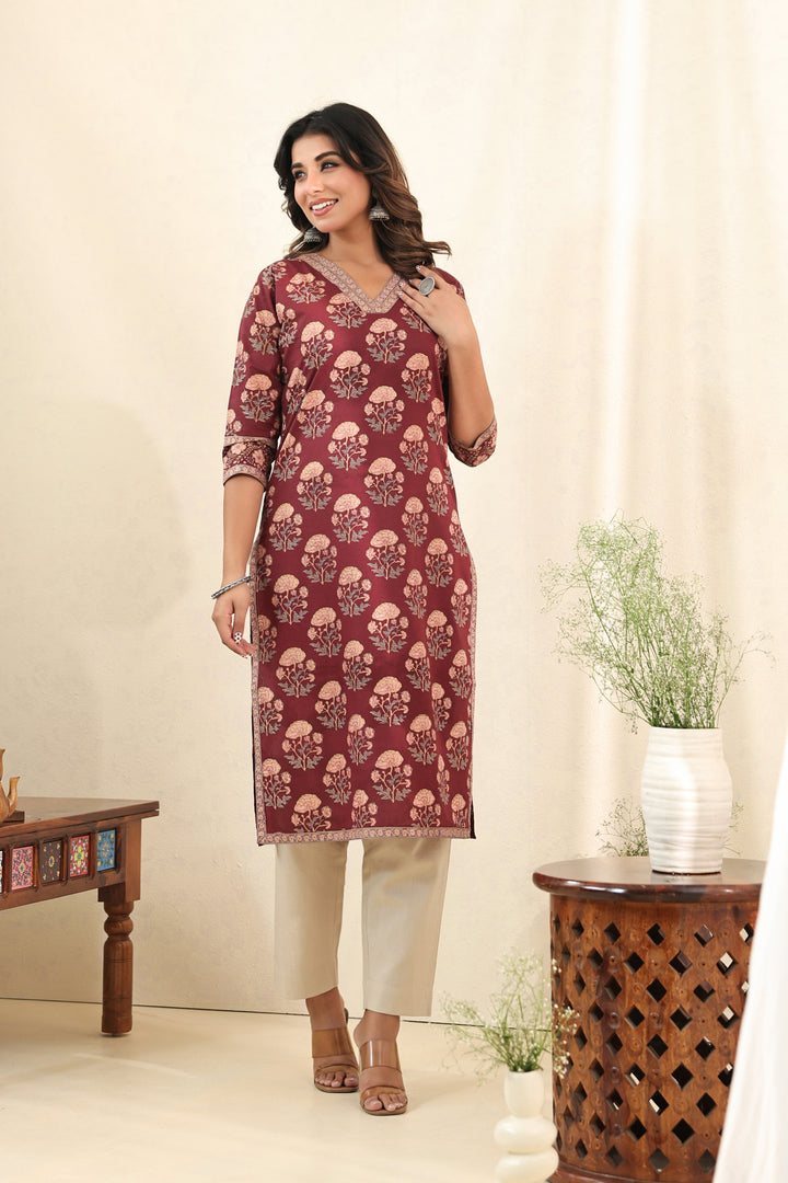 Brown Mughal Buta Kurta