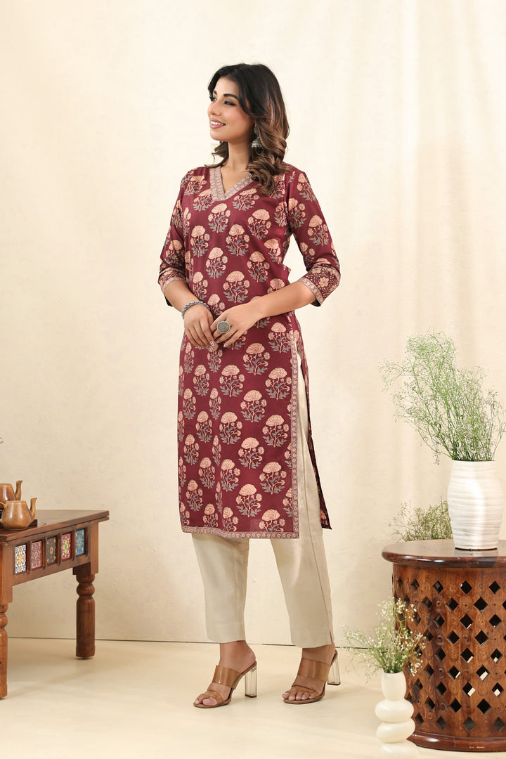 Brown Mughal Buta Kurta