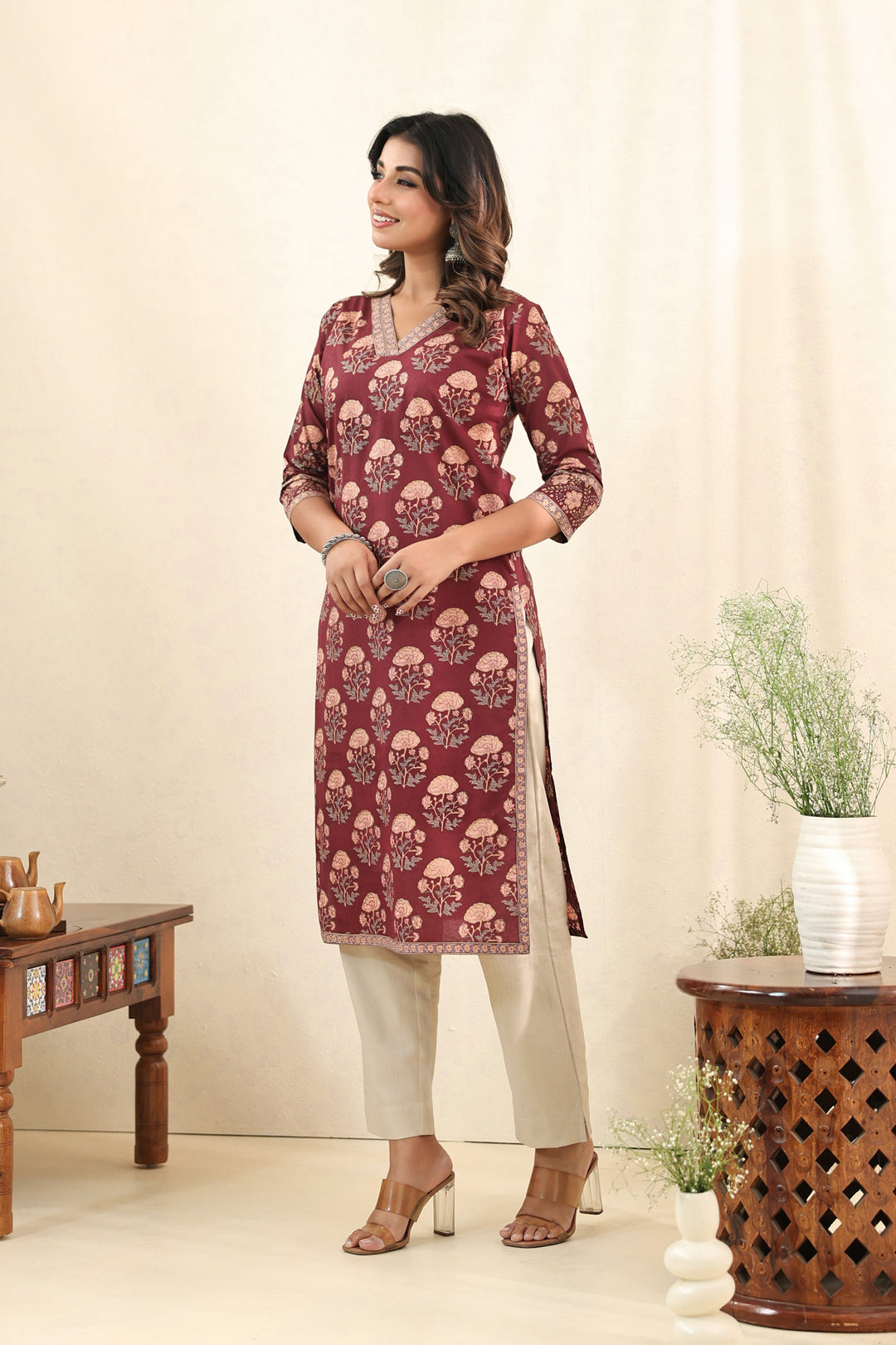 Brown Mughal Buta Kurta Set