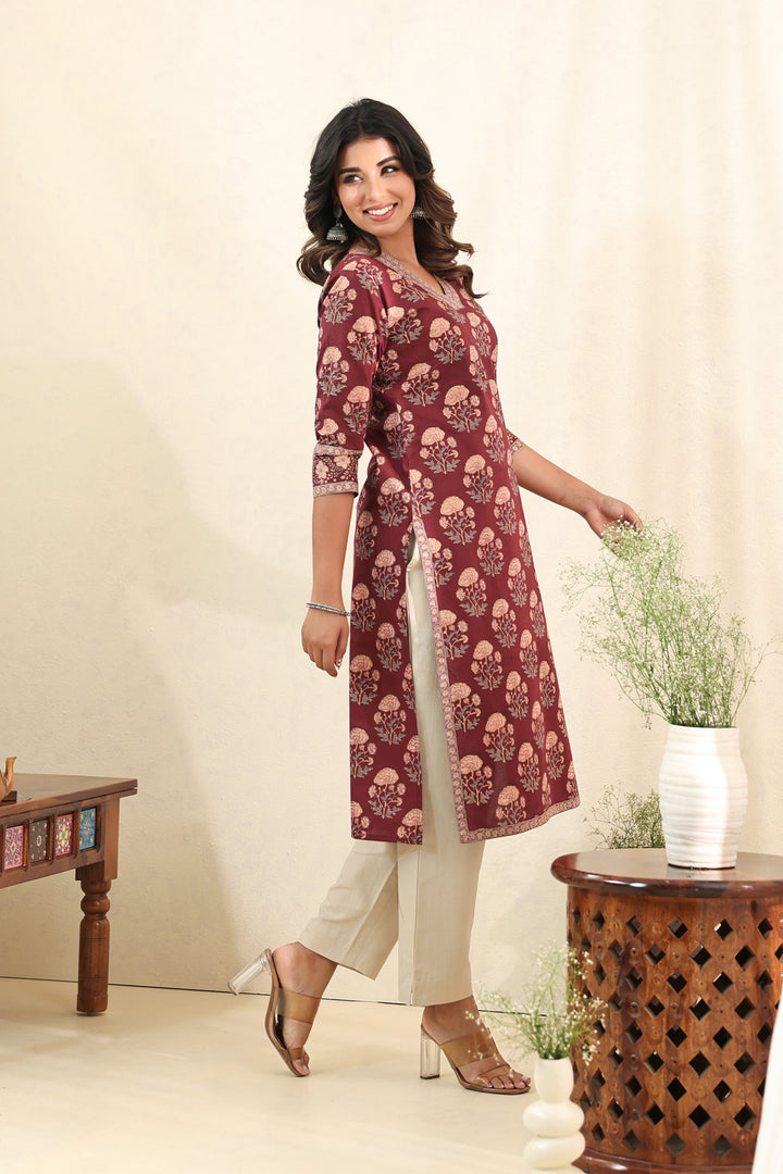 Brown Mughal Buta Kurta Set