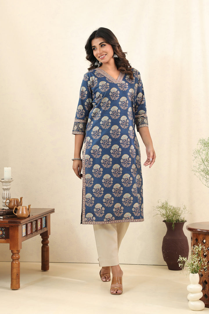Royal Blue Mughal Buta Kurta Set