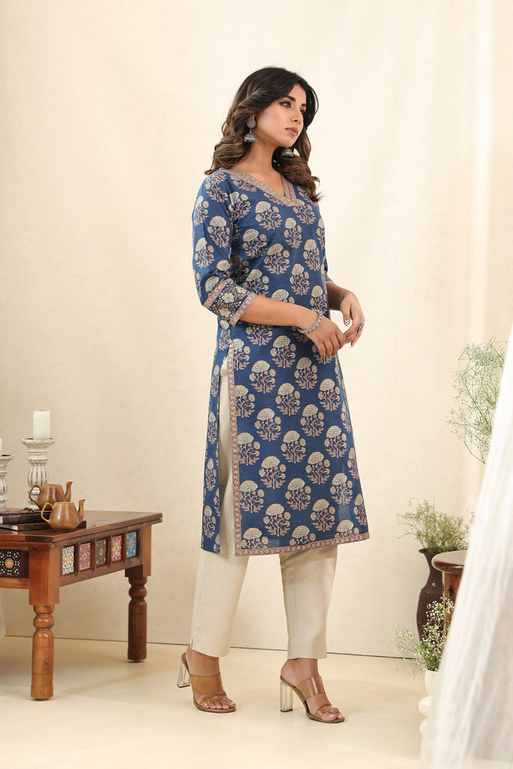 Royal Blue Mughal Buta Kurta