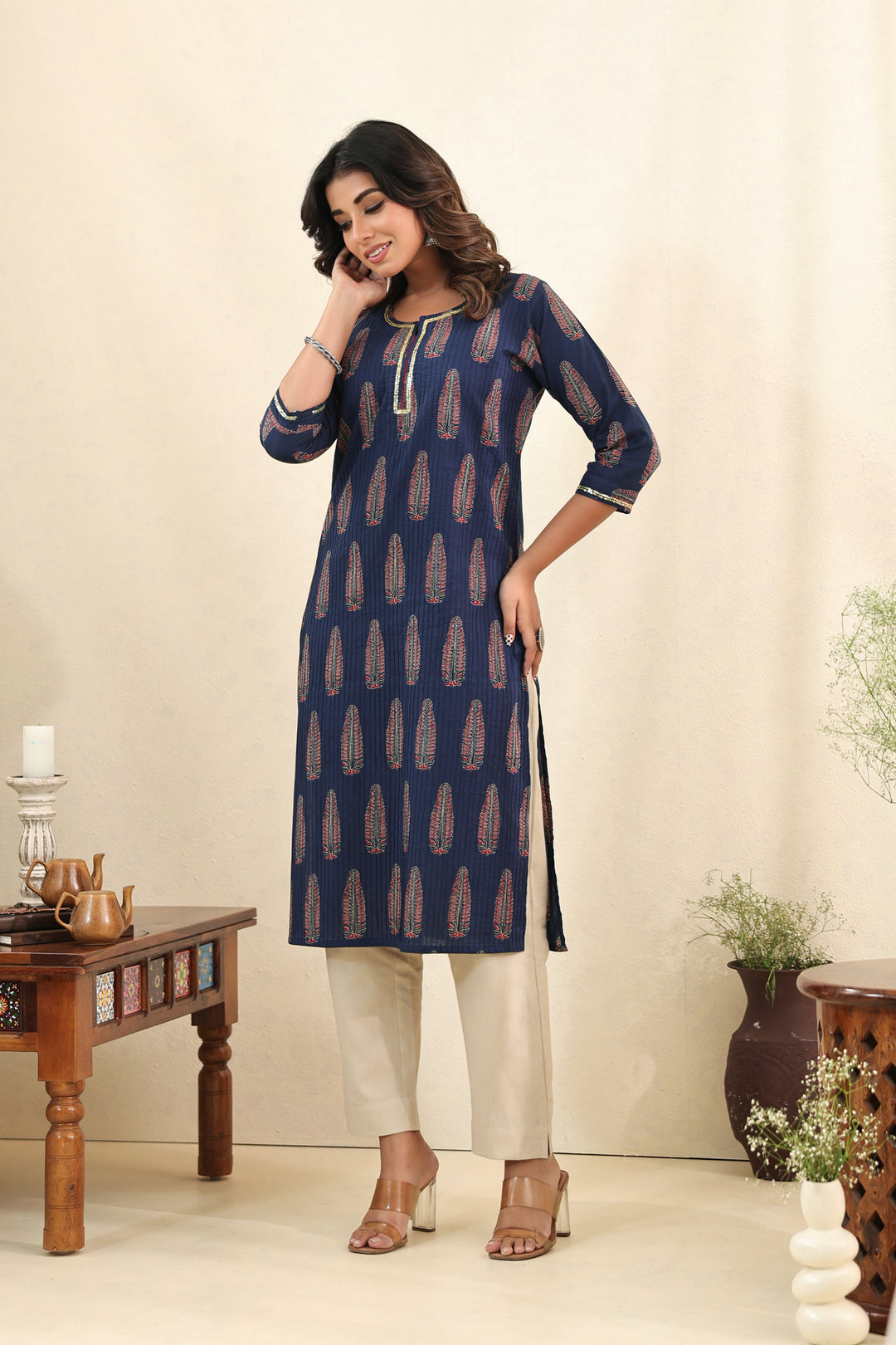 Blue Ajrakh Pine Kurta