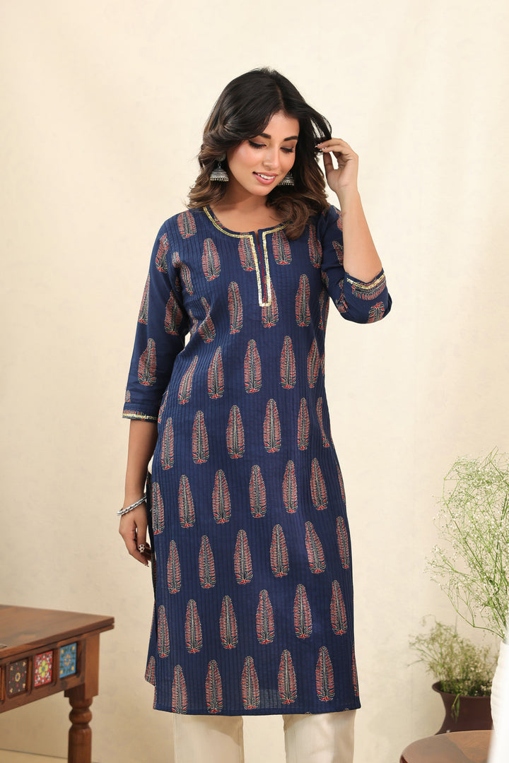 Blue Ajrakh Pine Kurta