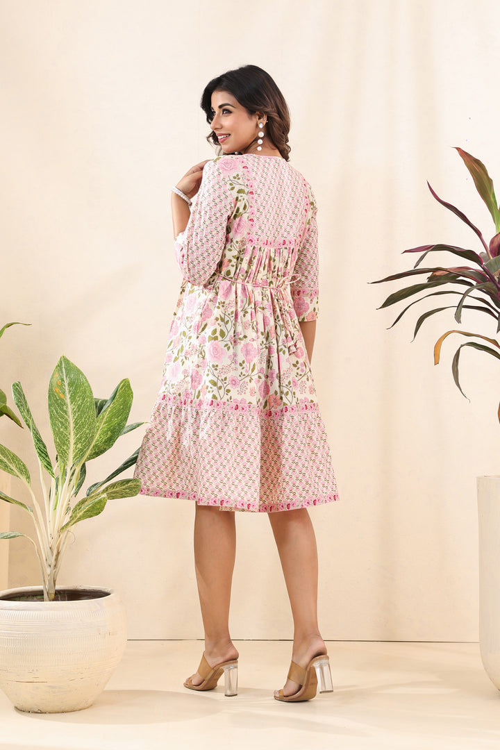 Pink Floral Midi Dress
