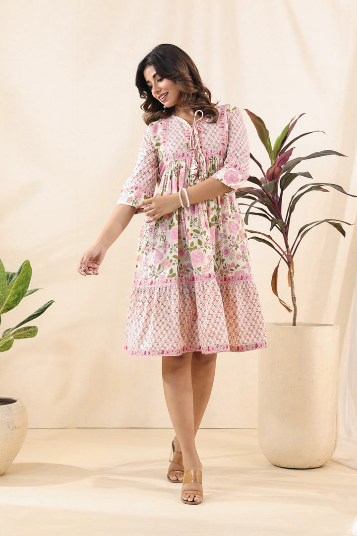 Pink Floral Midi Dress