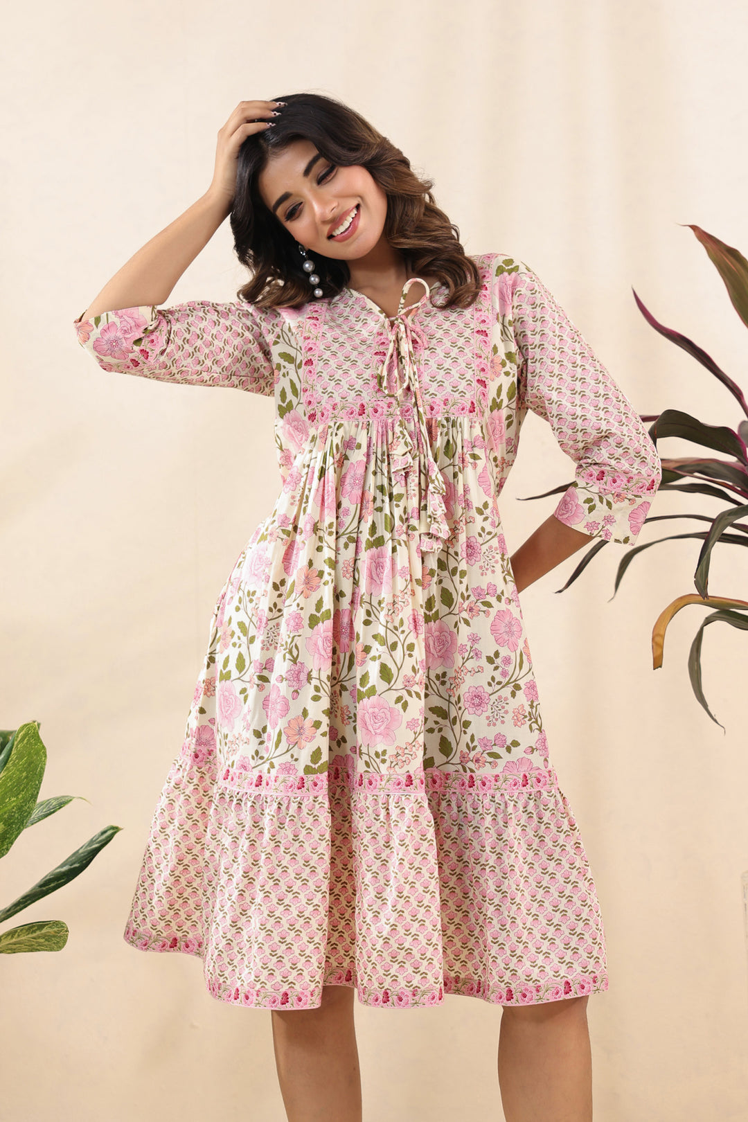 Pink Floral Midi Dress