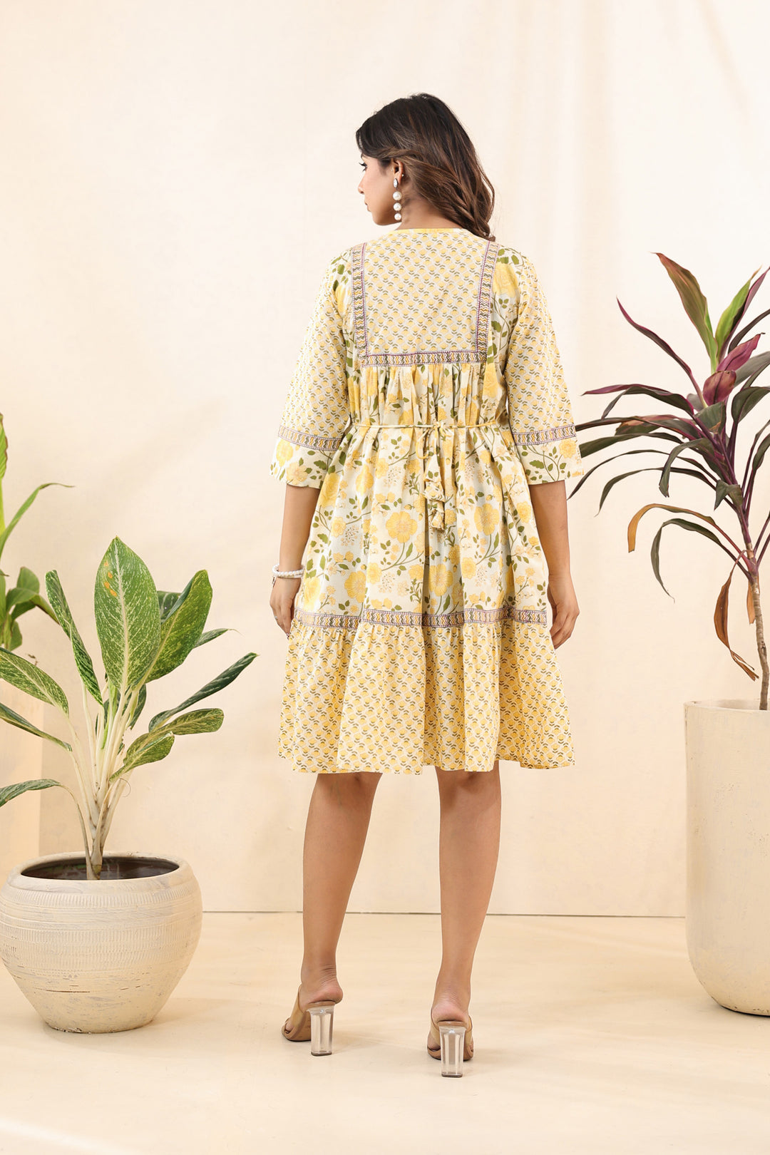 Yellow Floral Midi Dress