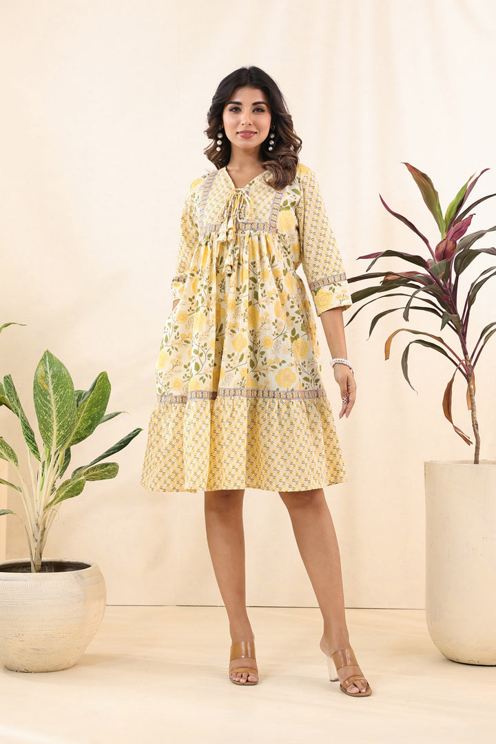 Yellow Floral Midi Dress