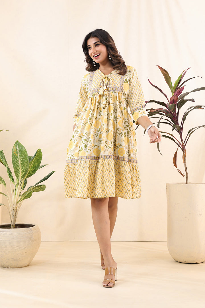 Yellow Floral Midi Dress