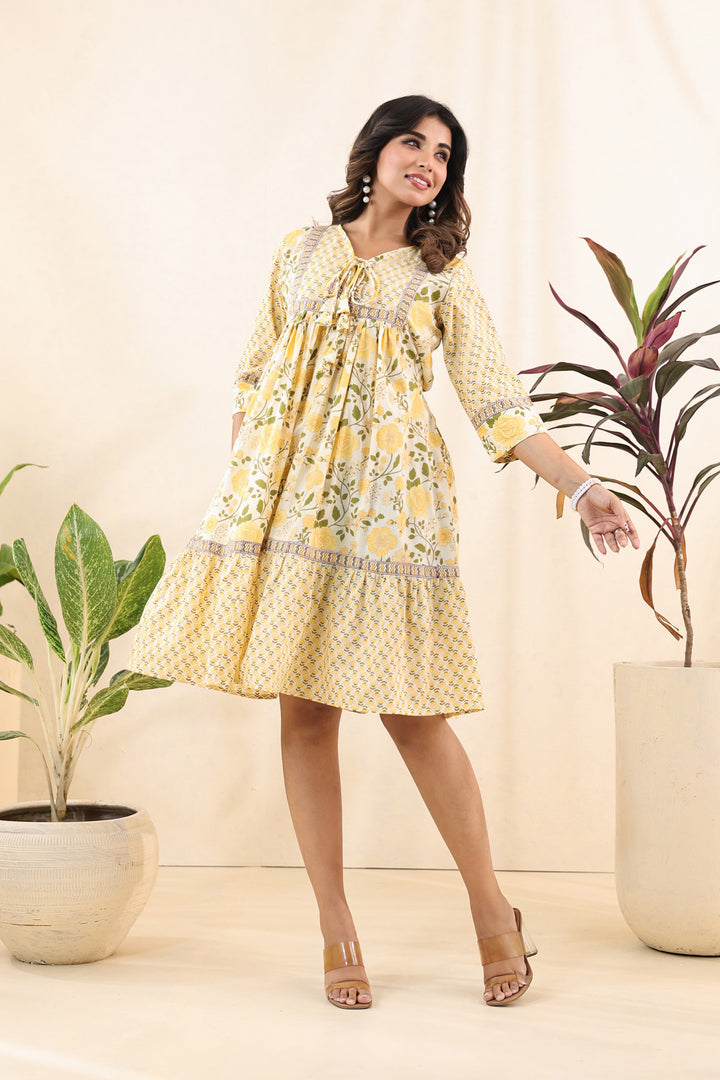 Yellow Floral Midi Dress