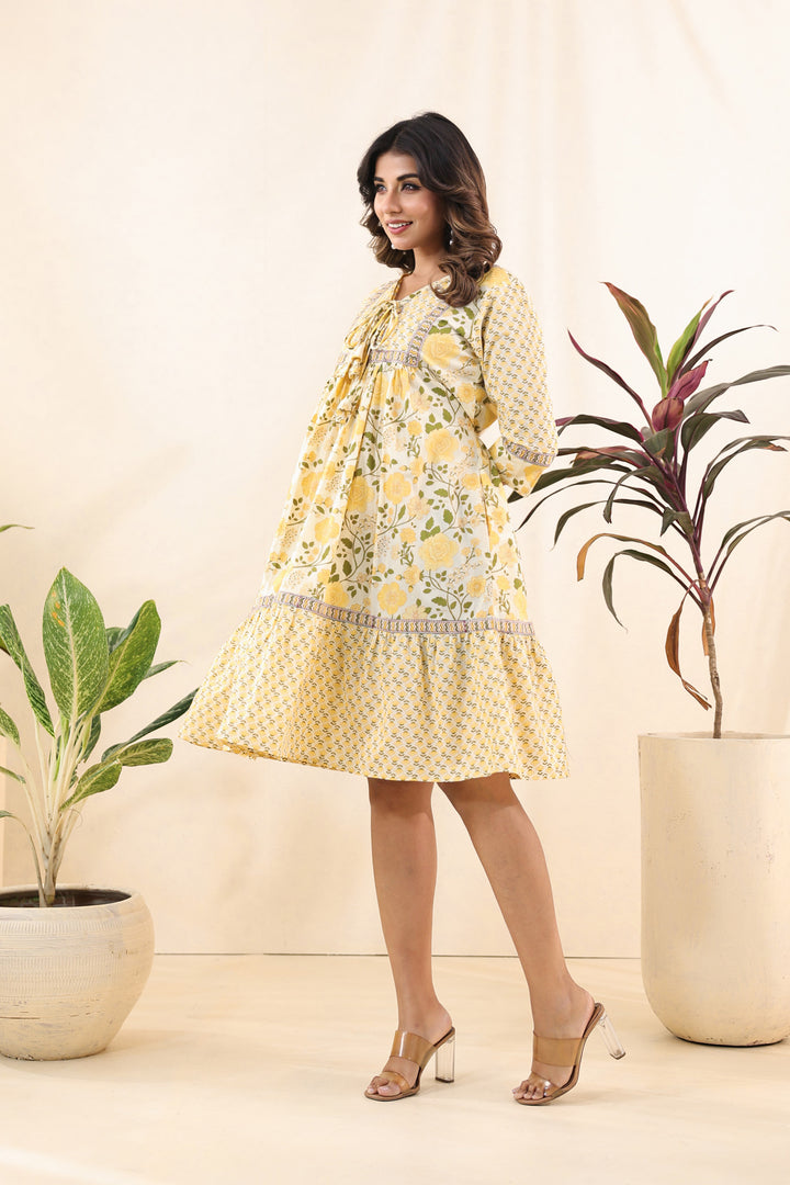 Yellow Floral Midi Dress