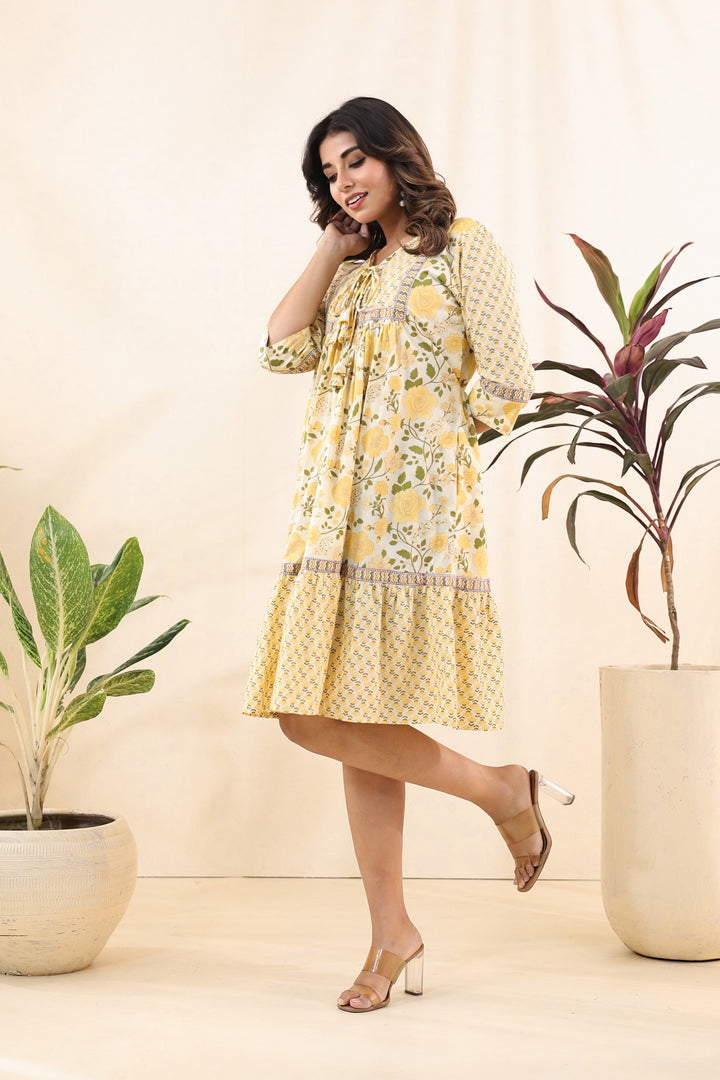 Yellow Floral Midi Dress