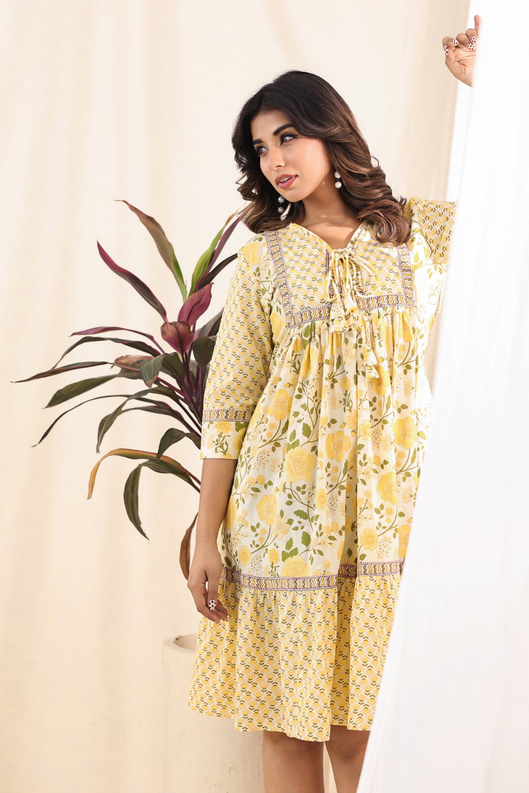 Yellow Floral Midi Dress