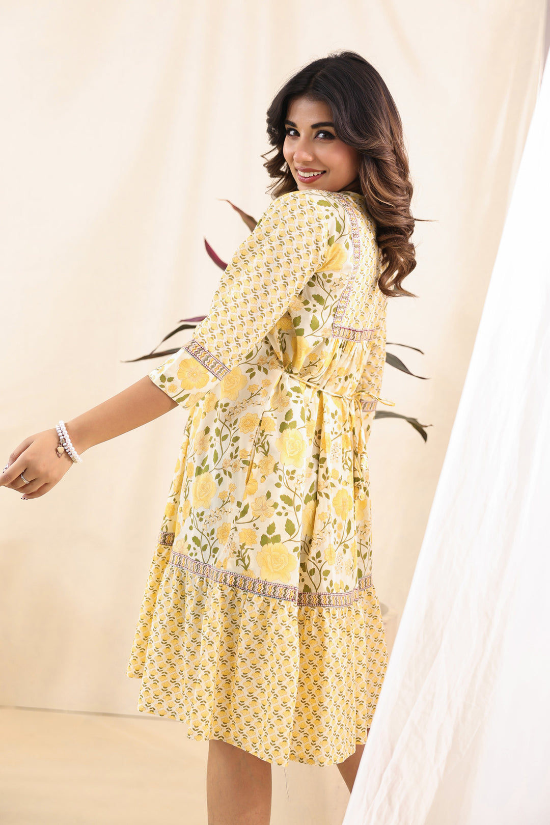 Yellow Floral Midi Dress
