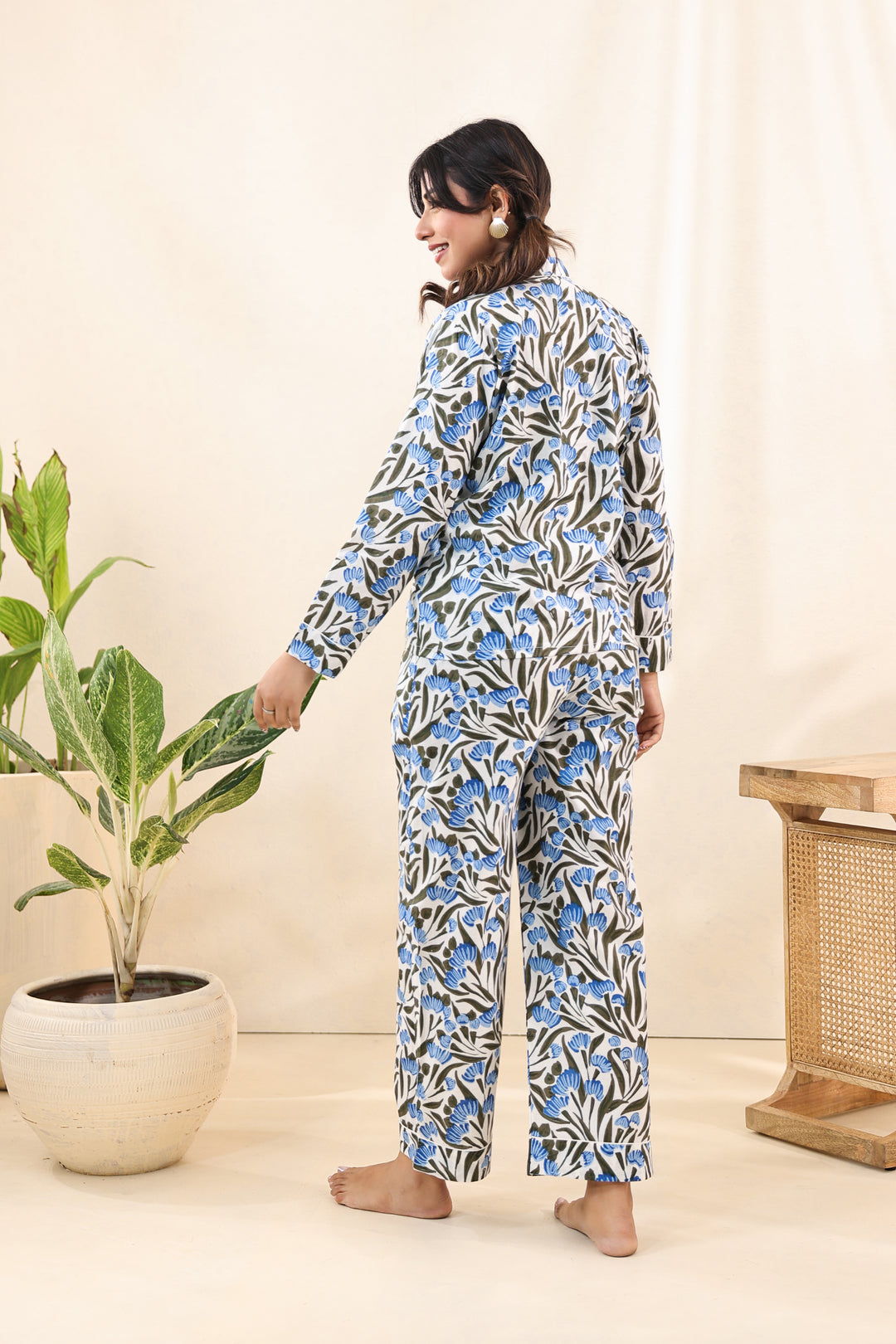 White Blue Floral PJ Set