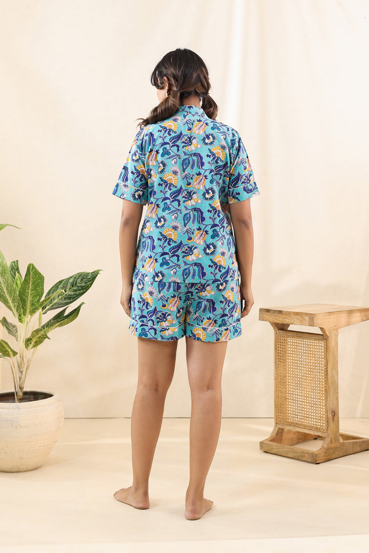 Blue Yellow Shorts Set