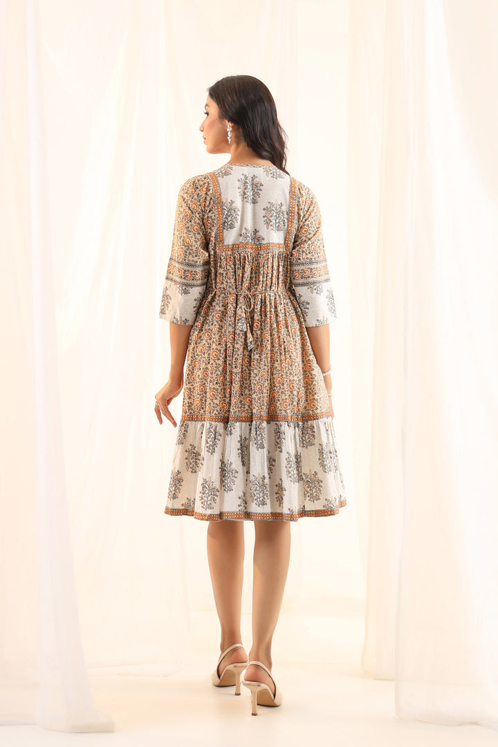 Pastel Orange Floral Midi Dress
