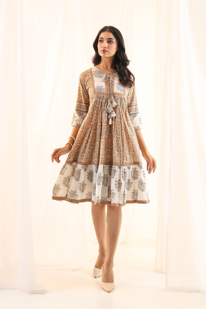 Pastel Orange Floral Midi Dress