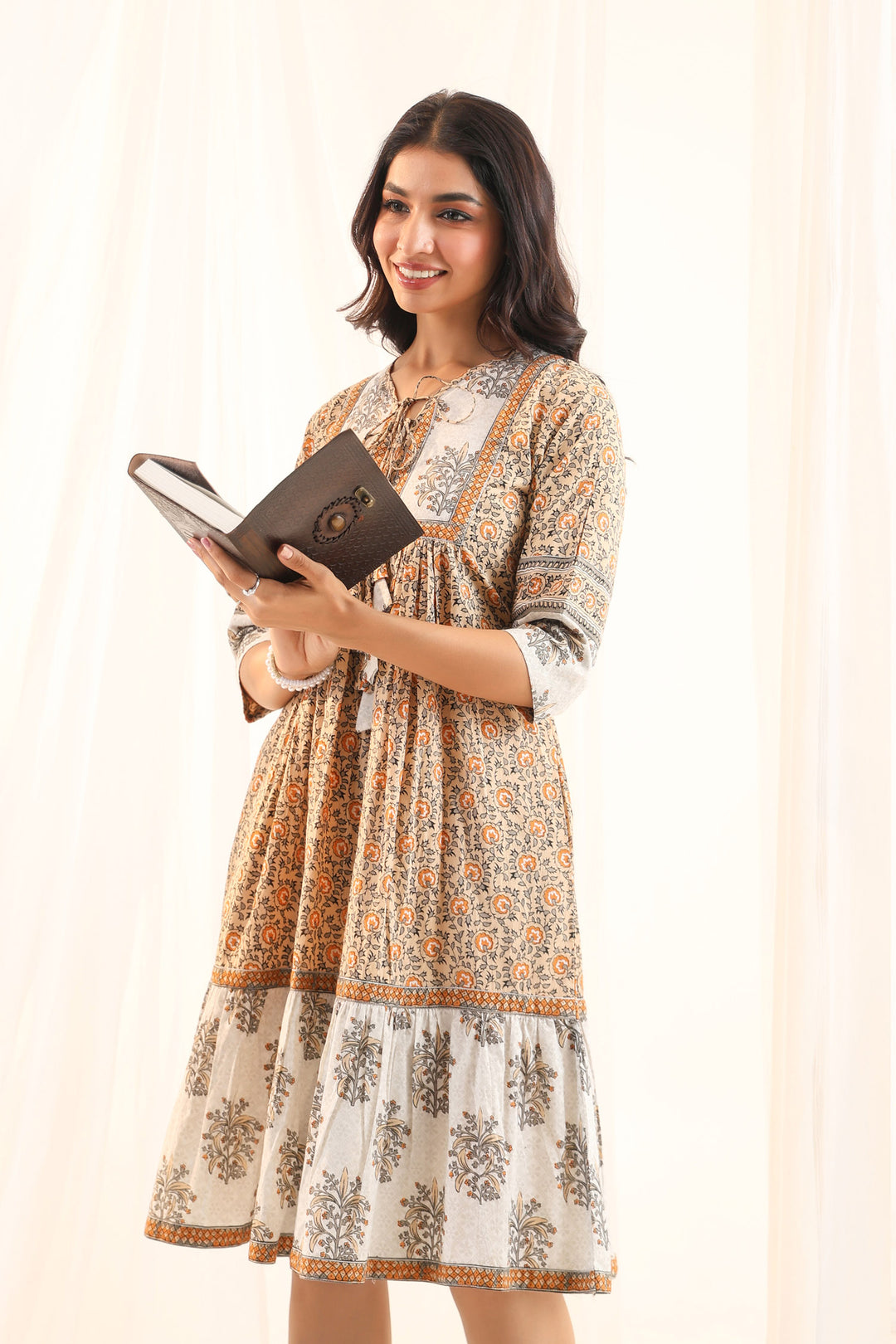 Pastel Orange Floral Midi Dress