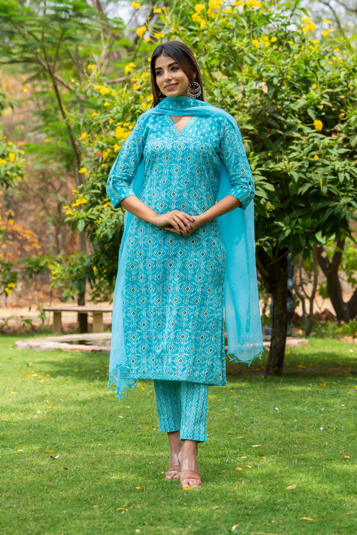 Turquoise Buti Persian Kurta Set
