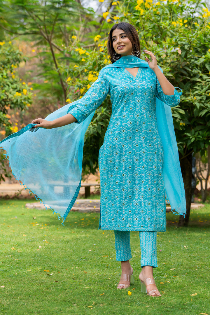 Turquoise Buti Persian Kurta Set