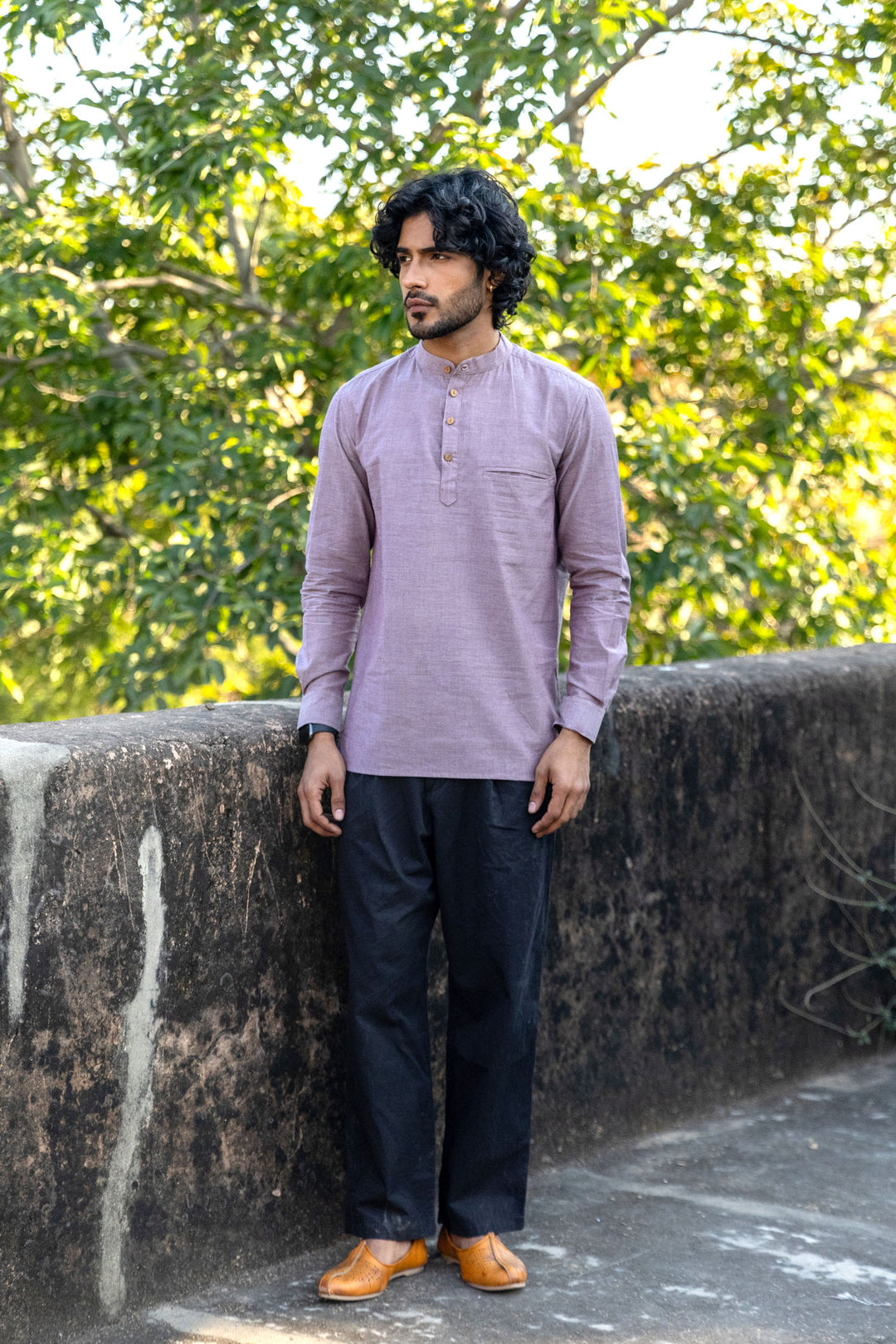 Pastel Purple Cotton Short Kurta