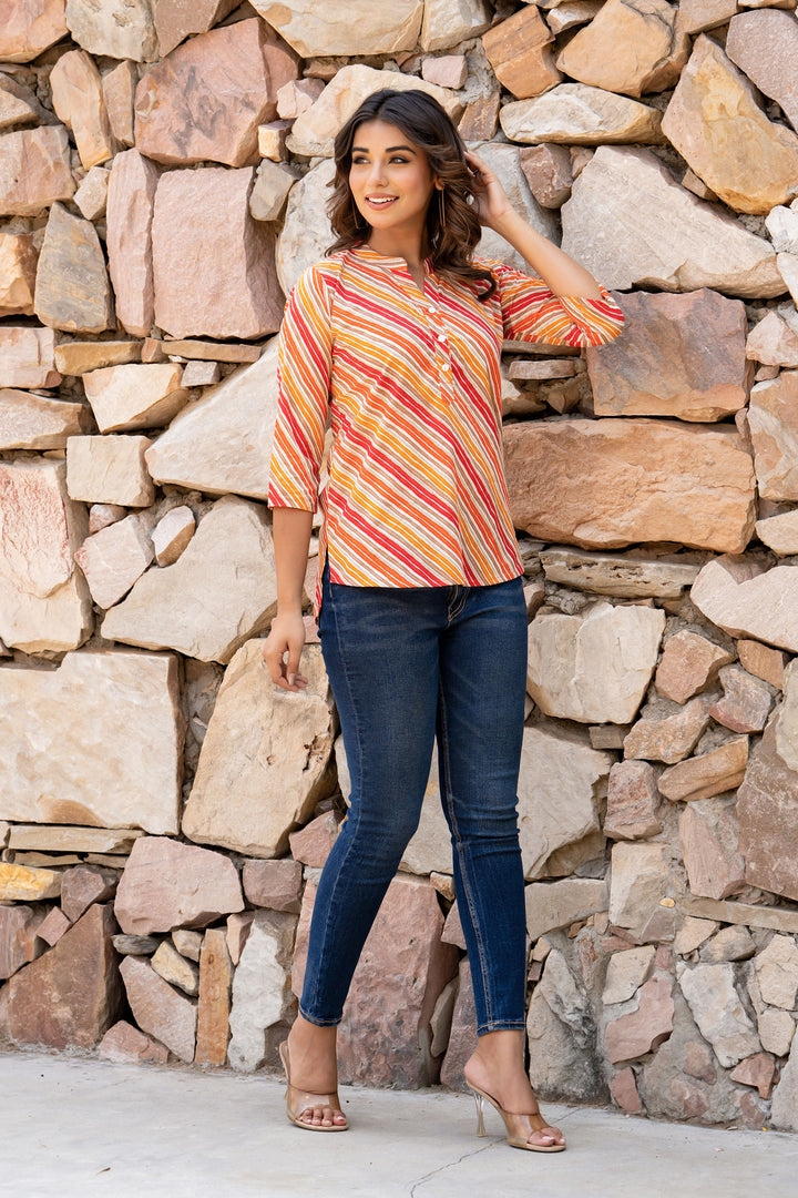 Orange Lehariya Short Kurta