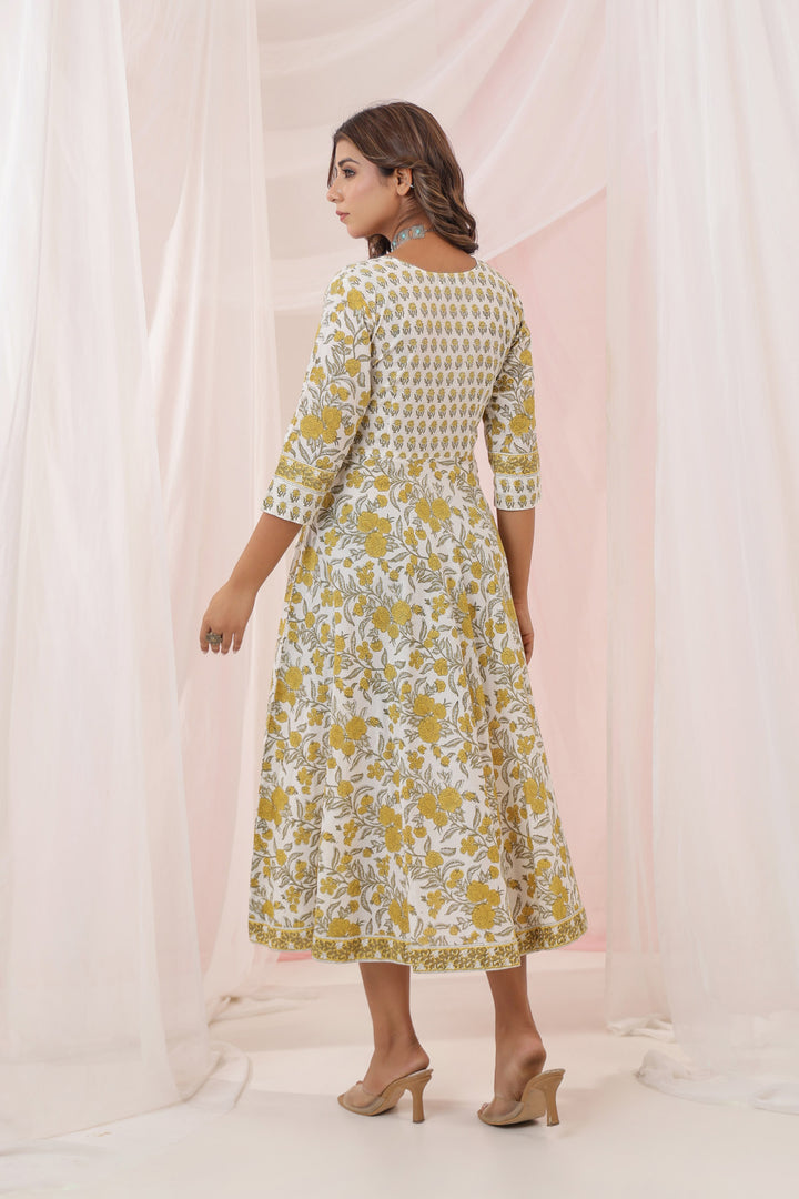 White Yellow Buti Floral Dress