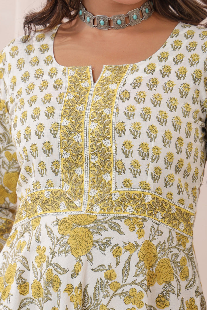 White Yellow Buti Floral Dress