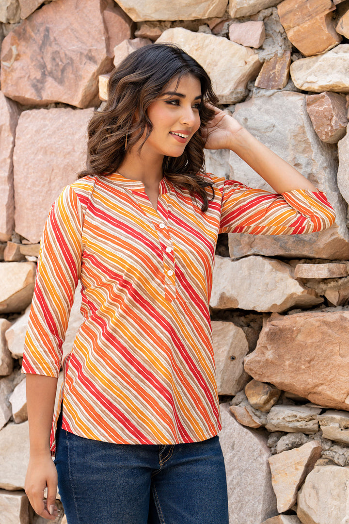 Orange Lehariya Short Kurta