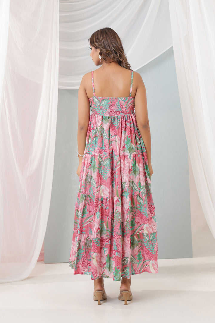 Pink Green Tropical Dress