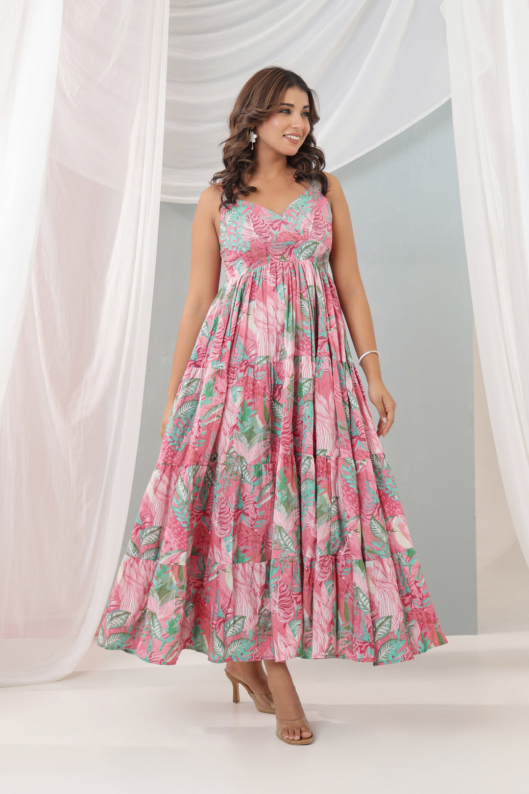 Pink Green Tropical Dress