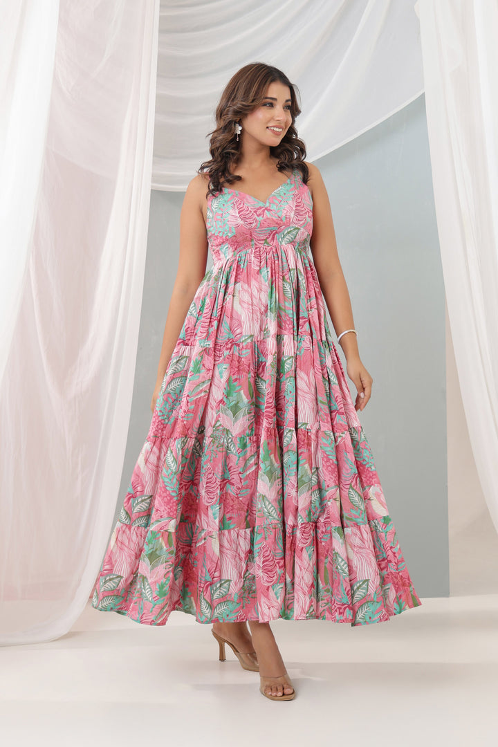 Pink Green Tropical Dress