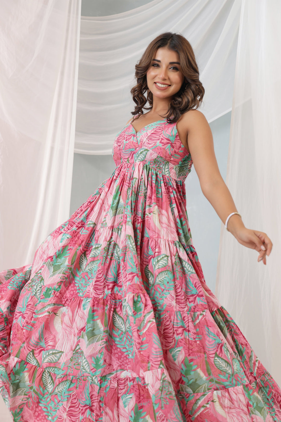 Pink Green Tropical Dress