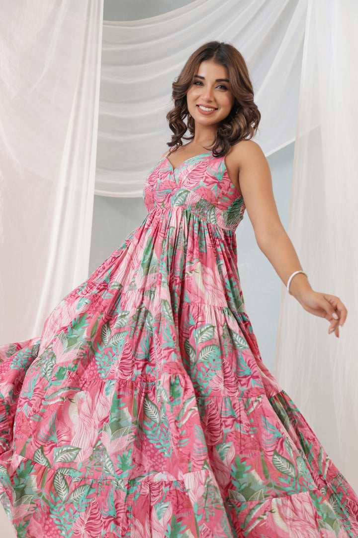 Pink Green Tropical Dress