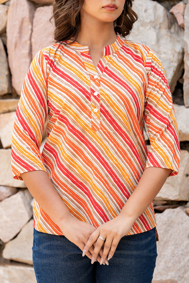 Orange Lehariya Short Kurta