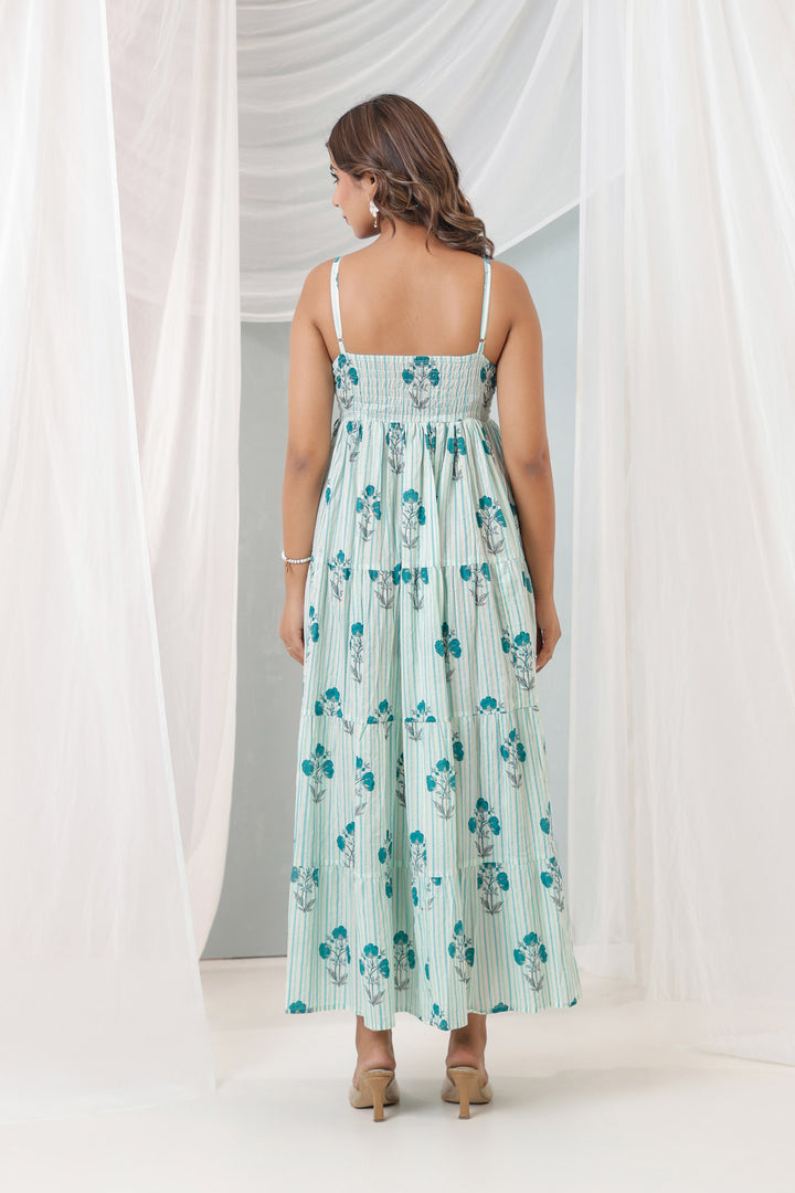 Turquoise Stripe Mughal Free Size Dress