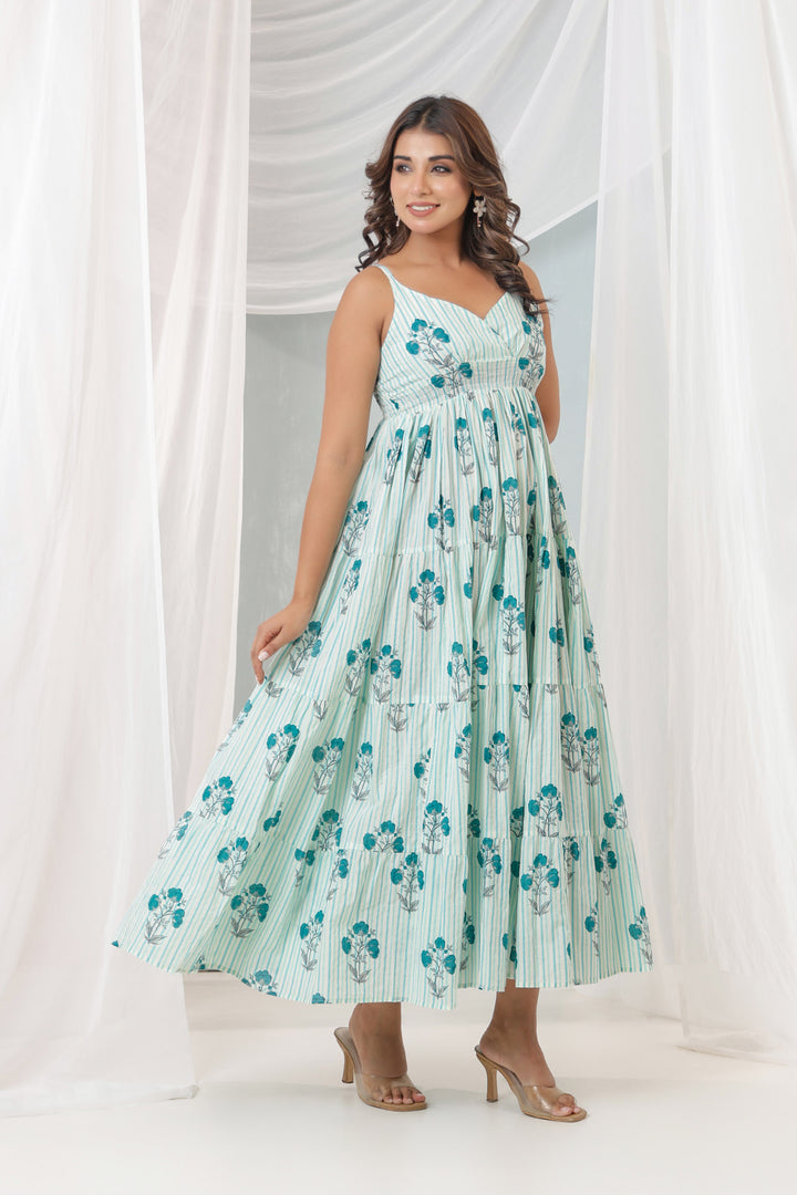 Turquoise Stripe Mughal Free Size Dress