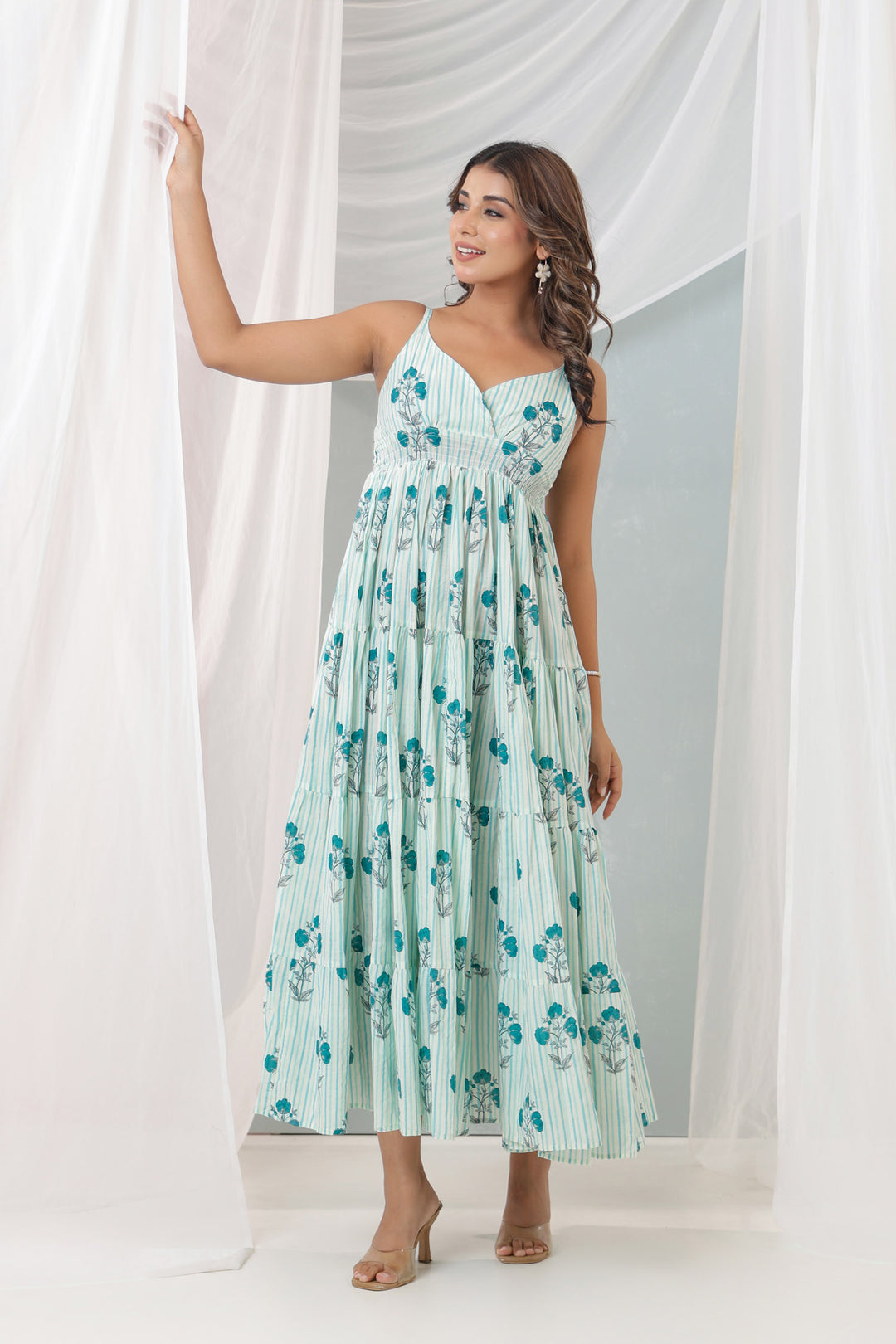 Turquoise Stripe Mughal Free Size Dress