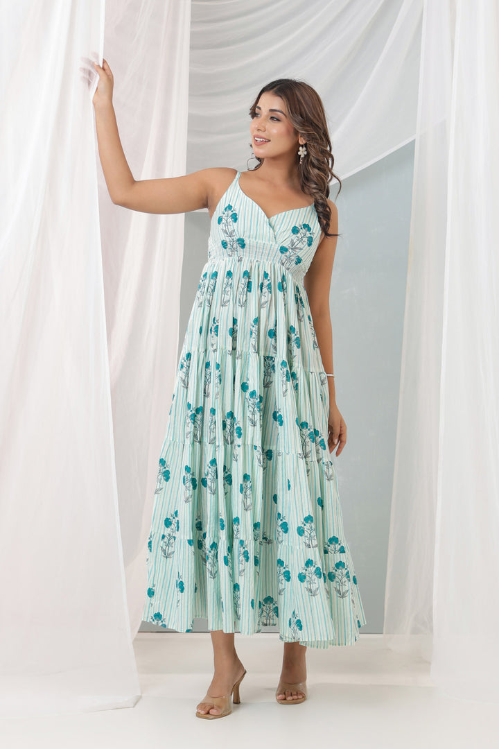 Turquoise Stripe Mughal Free Size Dress