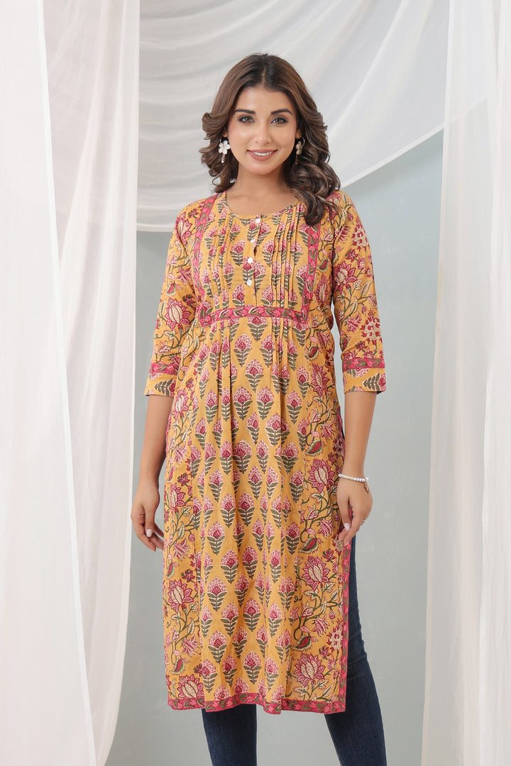 Mustard Pink Pony Pleats kurti